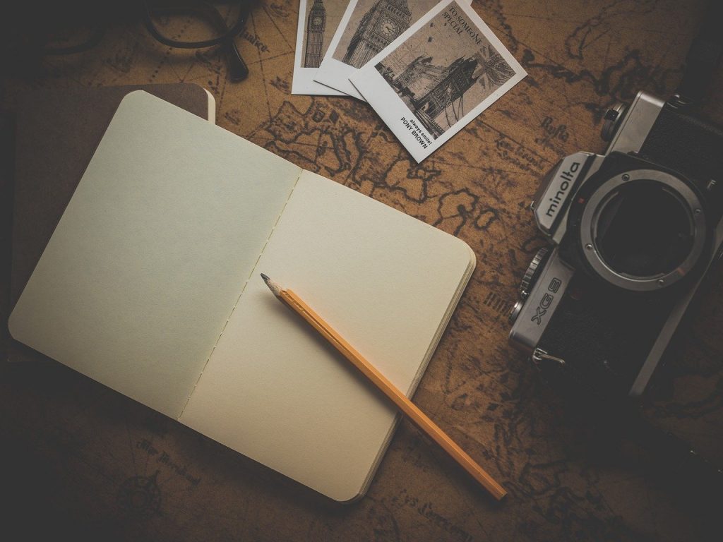 notebook and camera